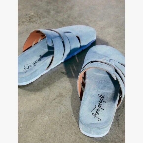 NEW with Box!! FREE PEOPLE Sunday Season Suede Mules Shoes Bluebell Slip-Ons 7 - Picture 16 of 16